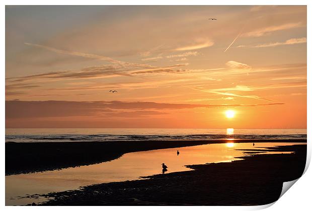 Last Light on Blackpool Beach After A Lovely Sunse Print by Gary Kenyon