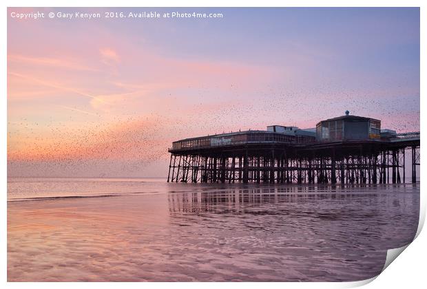Sunset Starlings North Pier Print by Gary Kenyon