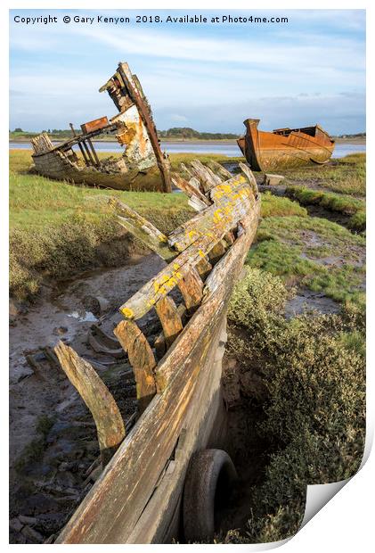 River Wyre Abandoned Boats Print by Gary Kenyon