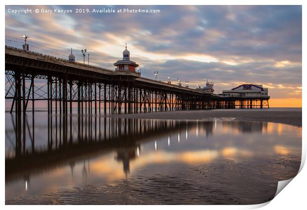 Sunset on the beach at Blackpool by North Pier Print by Gary Kenyon