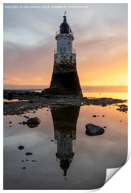 Plover Scar Lighthouse At Sunset Print by Gary Kenyon