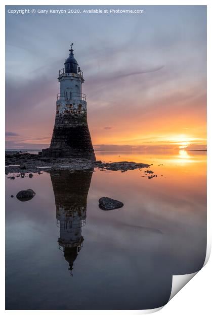 Plover Scar Sunset Lighthouse  Print by Gary Kenyon
