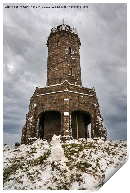 Darwen tower and the snowman Print by Gary Kenyon