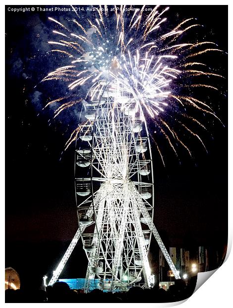 Big wheel and fireworks Print by Thanet Photos