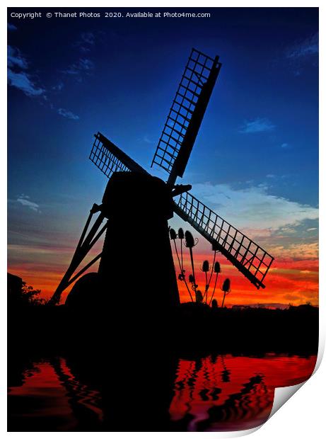 Windmill at sunset Print by Thanet Photos