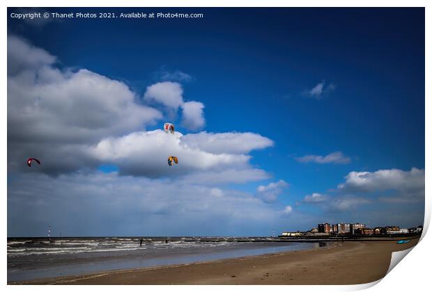 Kite surfing at Minnis bay Print by Thanet Photos