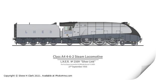 LNER Silver Link 1935 Speed Record 112 MPH Print by Steve H Clark