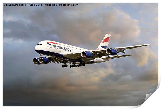 British Airways Airbus A380 Print by Steve H Clark