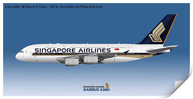 Illustration of Singapore Airlines Airbus A380 Print by Steve H Clark
