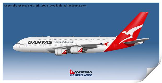 Illustration of Qantas Airbus A380 Print by Steve H Clark