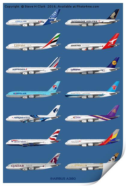 Airbus A380 Operators Illustration Print by Steve H Clark