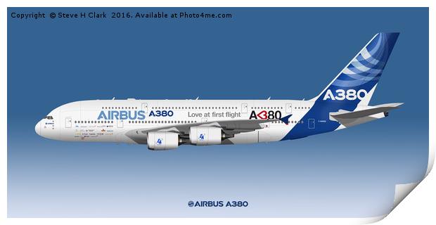 Illustration of Airbus A380 - Love at First Flight Print by Steve H Clark