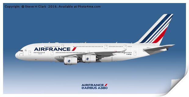 Illustration of Air France Airbus A380  Print by Steve H Clark