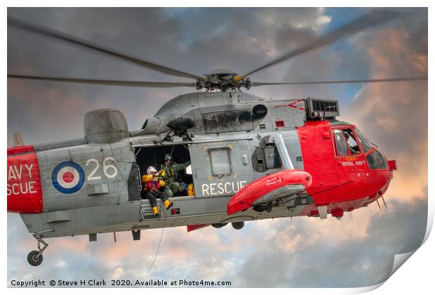 Royal Navy Search and Rescue Sea King Helicopter Print by Steve H Clark