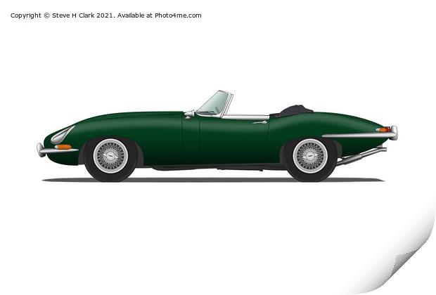 Jaguar E Type Roadster British Racing Green Print by Steve H Clark