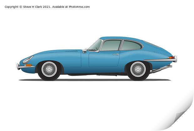Jaguar E Type Fixed Head Coupe Cotswold Blue Print by Steve H Clark