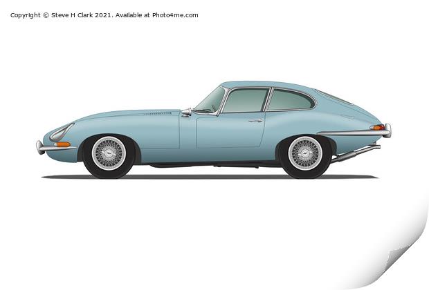 Jaguar E Type Fixed Head Coupe Silver Blue Print by Steve H Clark
