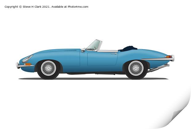 Jaguar E Type Roadster Cotswold Blue Print by Steve H Clark