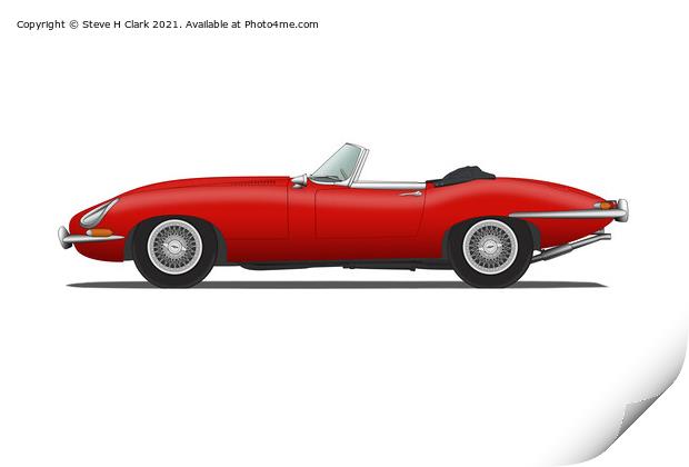 Jaguar E Type Roadster Carmen Red Print by Steve H Clark