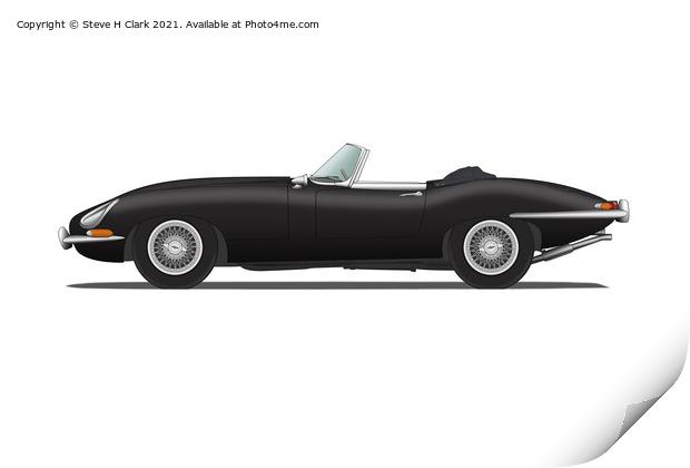 Jaguar E Type Roadster Black Print by Steve H Clark