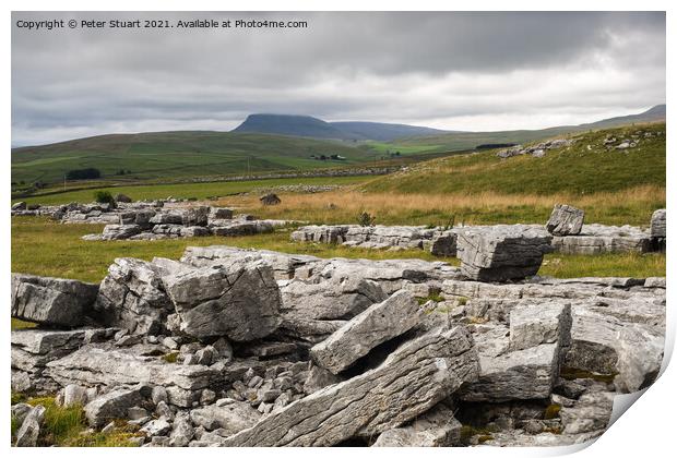 Pen-y-ghent from Winskill Stones above Langcliffe Print by Peter Stuart