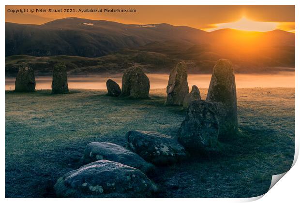 Sunrise at the Winter solstice at Castlerigg Stone Circle near K Print by Peter Stuart