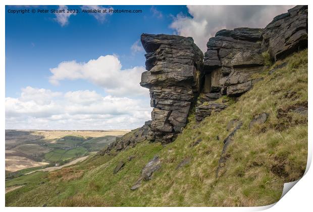 Hill Walkin g on the Pennine Way and Pule Hill above Marsden in  Print by Peter Stuart