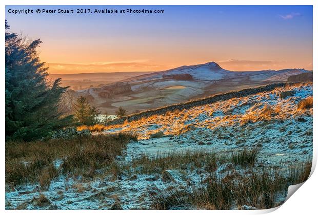 Sunset on Hadrian's Wall in Northumbria Print by Peter Stuart