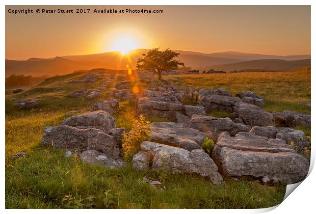 Sunset over Winskill Stones at Langcliffe, Yorkshi Print by Peter Stuart