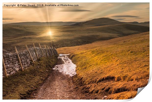 Setting sun in the Yorkshire Dales Print by Peter Stuart