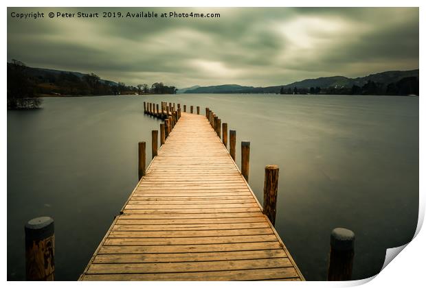 Monk Jetty on Coniston Water Print by Peter Stuart