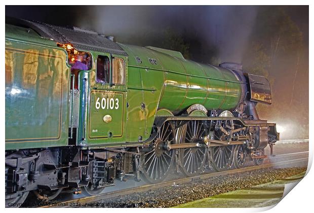 Flying Scotsman at night. Print by David Birchall