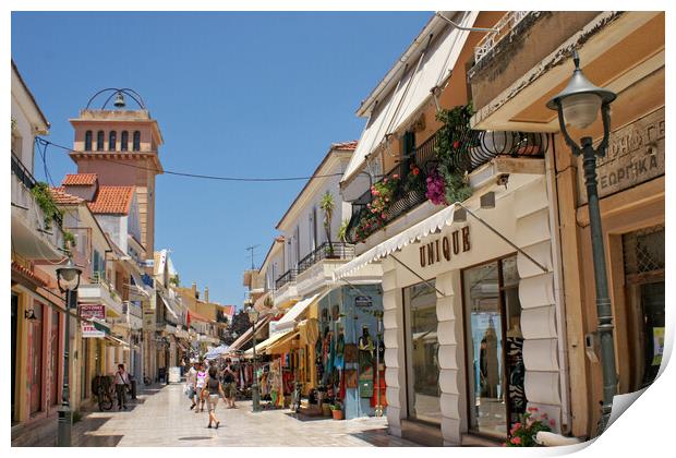 Street in Argostoli, Kefalonia. Print by David Birchall