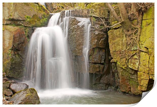 Waterfall at Lumsdale, Derbyshire. Print by David Birchall