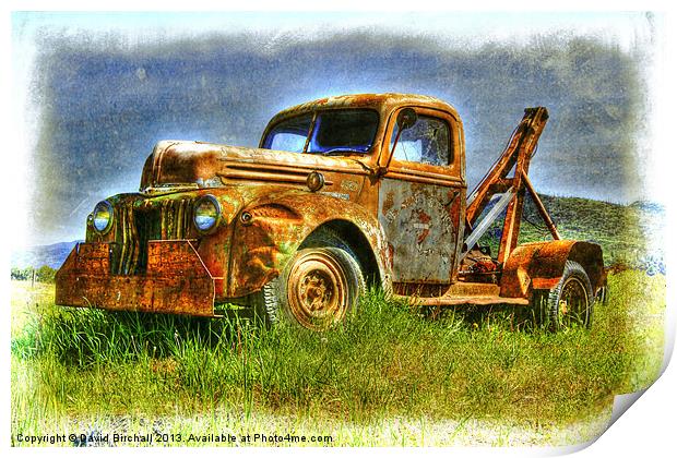 Derelict Breakdown Truck in Canadian Rockies Print by David Birchall