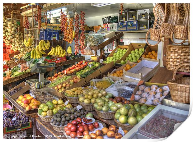 Funchal fruit market. Print by David Birchall