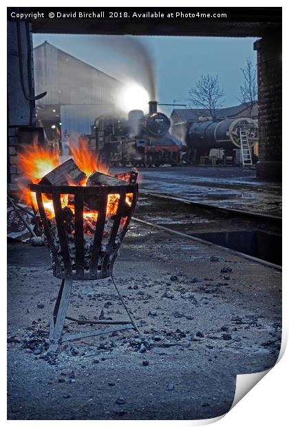 The steam shed yard at night. Print by David Birchall