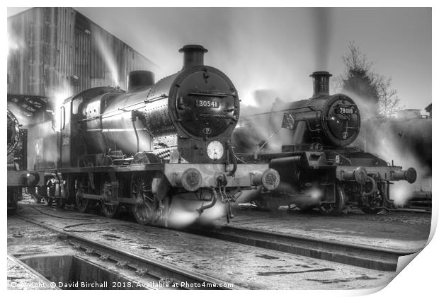 Steam locomotives at dusk, Loughborough Print by David Birchall