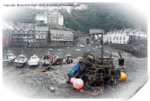 Clovelly harbour, Devon (selective colour) Print by David Birchall