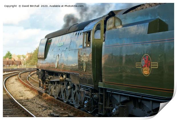 Preserved steam locomotive 34067 Tangmere. Print by David Birchall