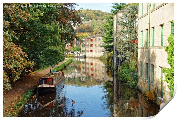Canalside reflections at Hebden Bridge, West Yorks Print by David Birchall