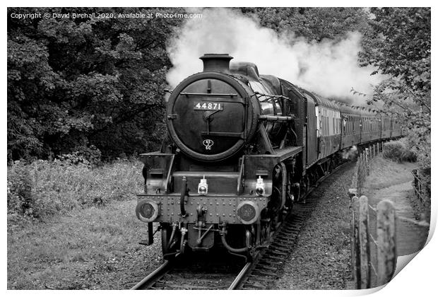 Steam locomotive 44871 in black and white. Print by David Birchall