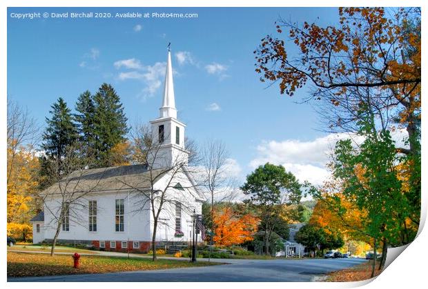 Grafton white church, Vermont, America. Print by David Birchall