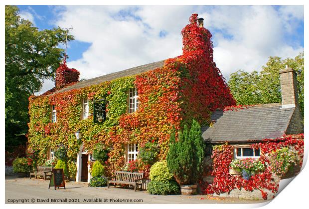 The Old Eyre Arms pub, Hassop, Derbyshire. Print by David Birchall