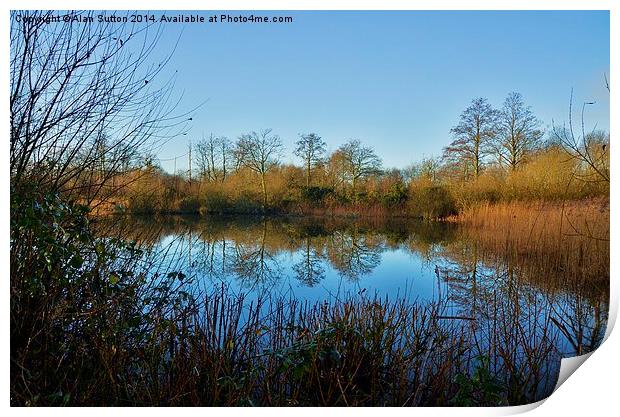 Reflections on a winters morning. Print by Alan Sutton