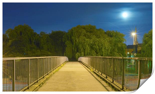 Full moon over the bridge Print by Levente Baroczi