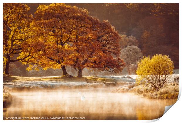 Autumnal mist on the River Brathay Print by Steve Jackson