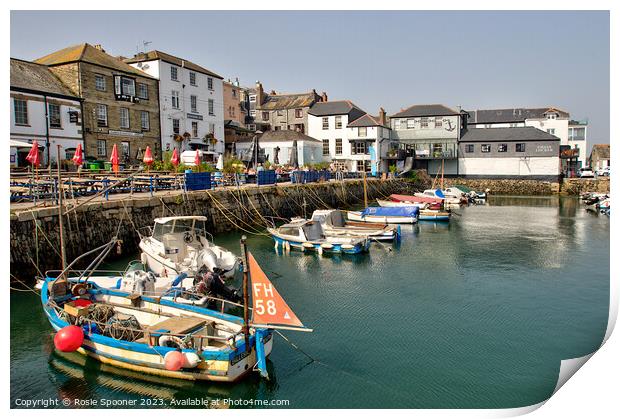 Boats moored at Falmouth in Cornwall Print by Rosie Spooner