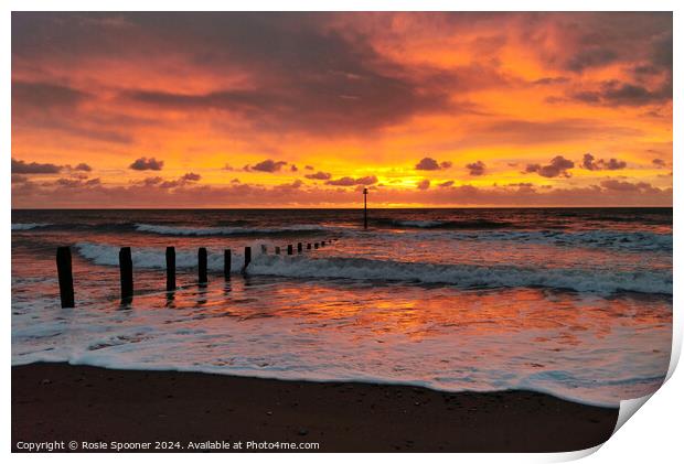 Sunrise on Teignmouth Beach Print by Rosie Spooner