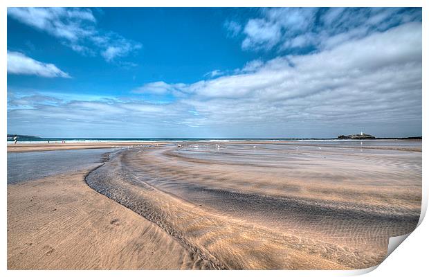 Low tide Gwithian Sands Cornwall Print by Rosie Spooner